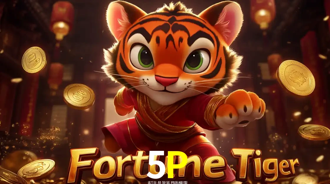 O carismático mascote do jogo de slot Fortune Tiger, um tigre fofo em pose de artes marciais, pronto para trazer sorte e multiplicadores de ganhos no cassino online 5P.