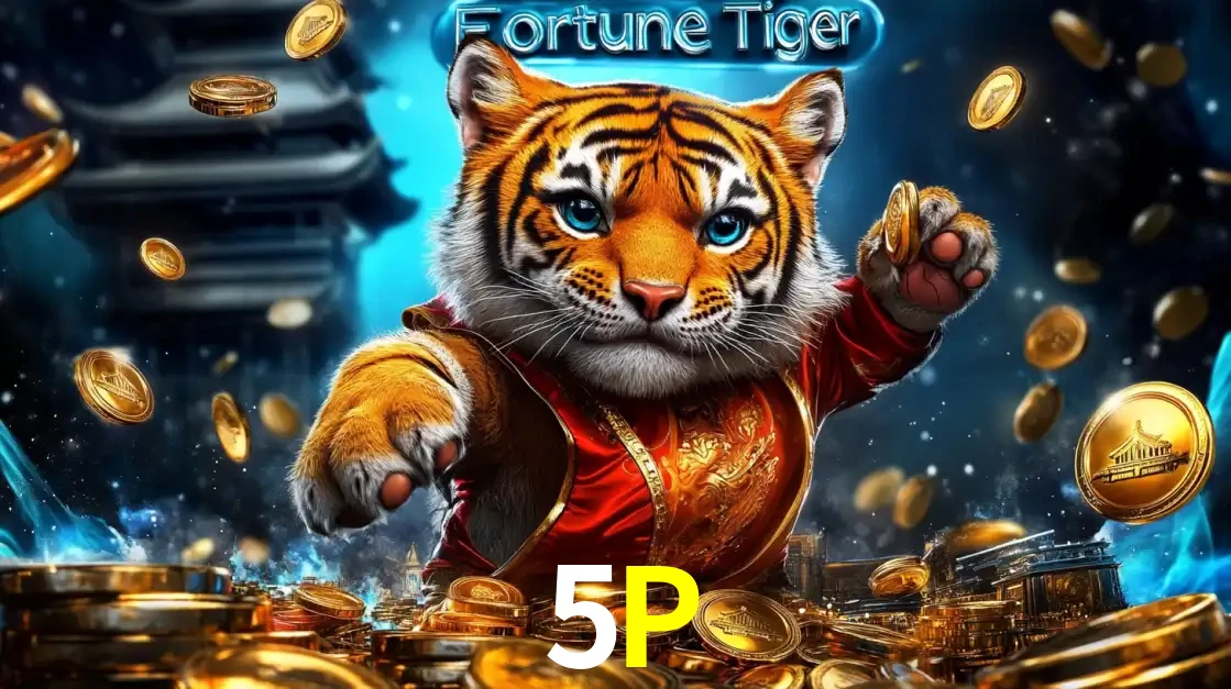 Imagem promocional do jogo de slot Fortune Tiger, com um tigre majestoso em traje tradicional cercado por uma fortuna em moedas de ouro, disponível agora no cassino 5P.